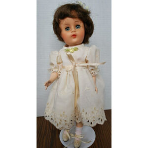 Dark Haired Blue Eyed Girl in Yellow Spring Dress 14 Inch Doll